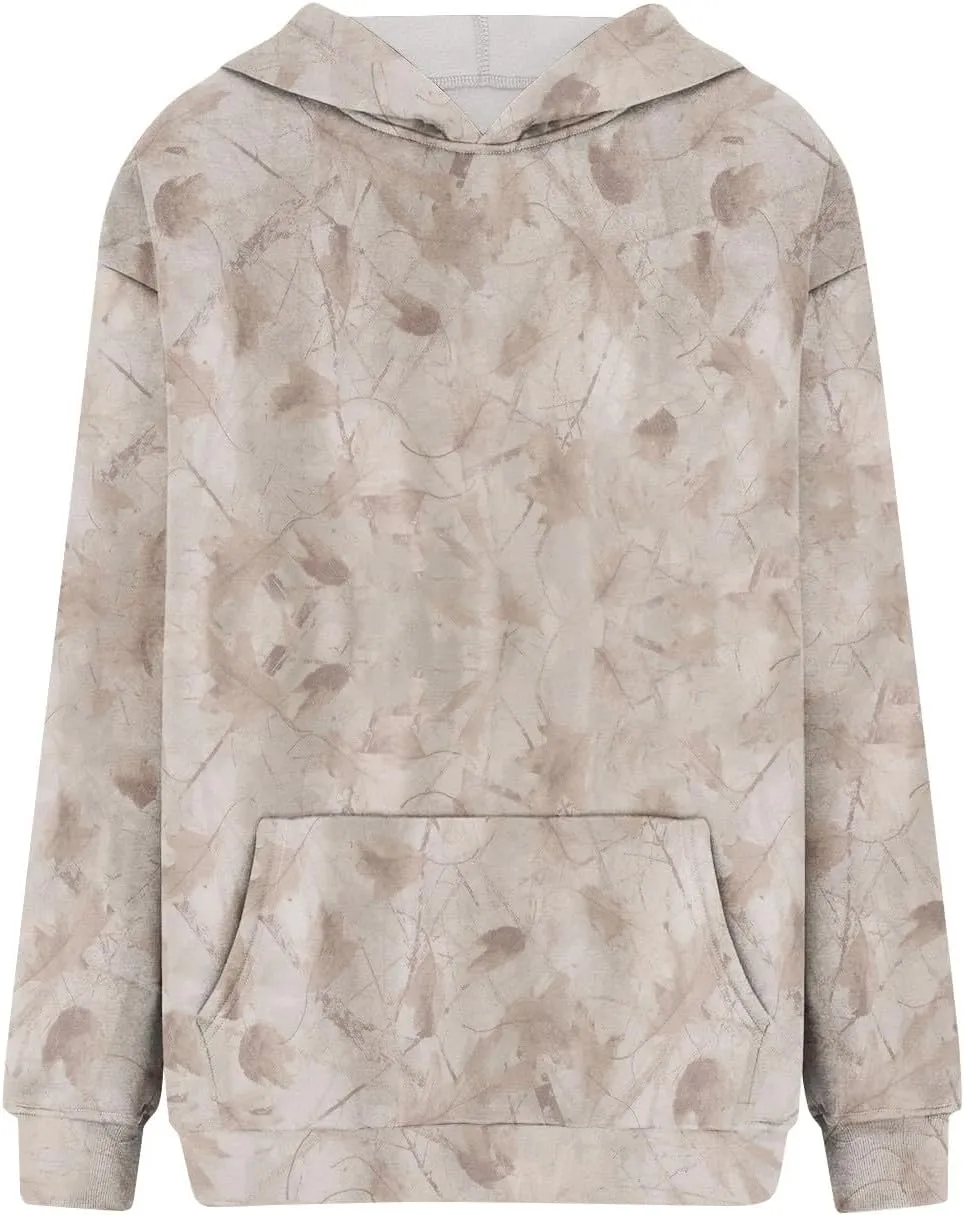 Camo Hoodie Womens Maple Leaf Print Sweatshirts Casual Long Sleeve Camo Sweatshirt with Pockets Y2k Hoodies