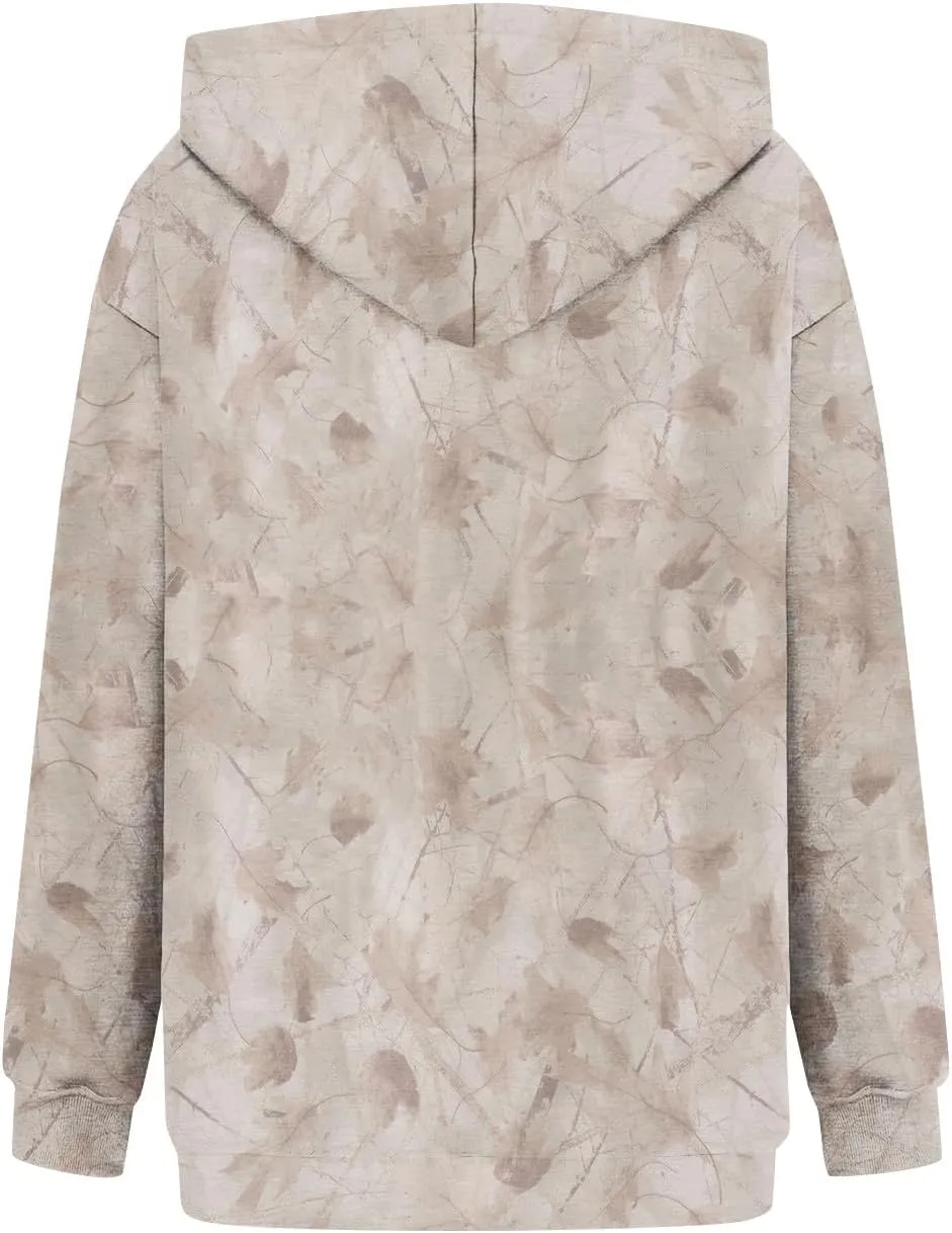 Camo Hoodie Womens Maple Leaf Print Sweatshirts Casual Long Sleeve Camo Sweatshirt with Pockets Y2k Hoodies