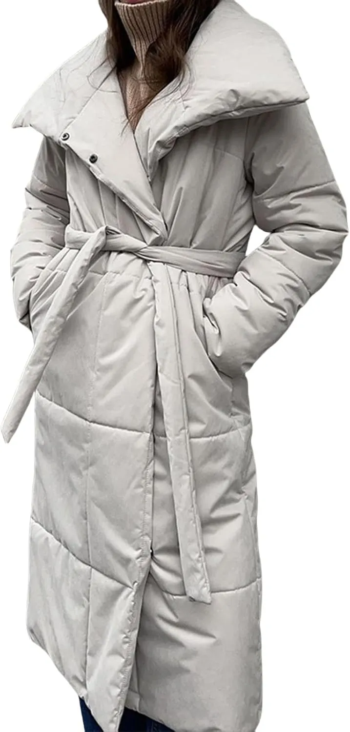 Canbebig Long Puffer Coat Women Button Down Puffer Jacket Long Sleeve Padded Jackets Stand Collar Down Coat Winter Parkas