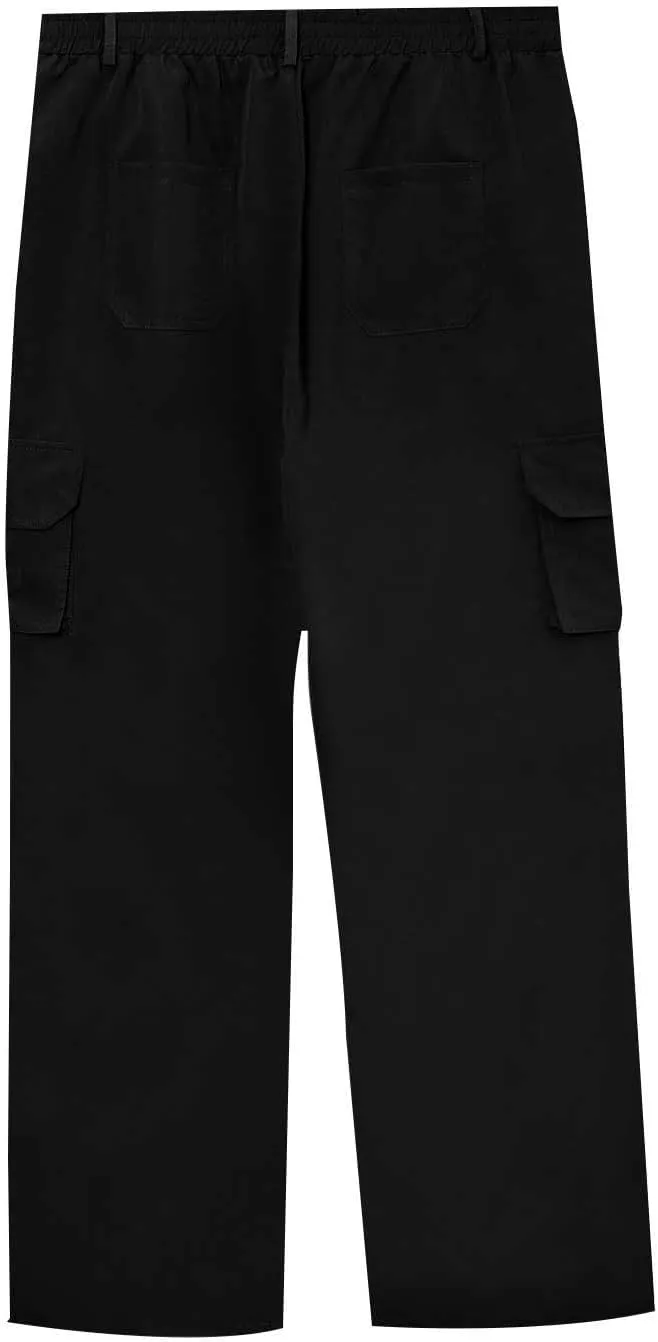 Cargo Pants for Men Casual Button Elastic Waist Chino Pants Relaxed Fit Carpenter Hiking Work Pants with Pockets