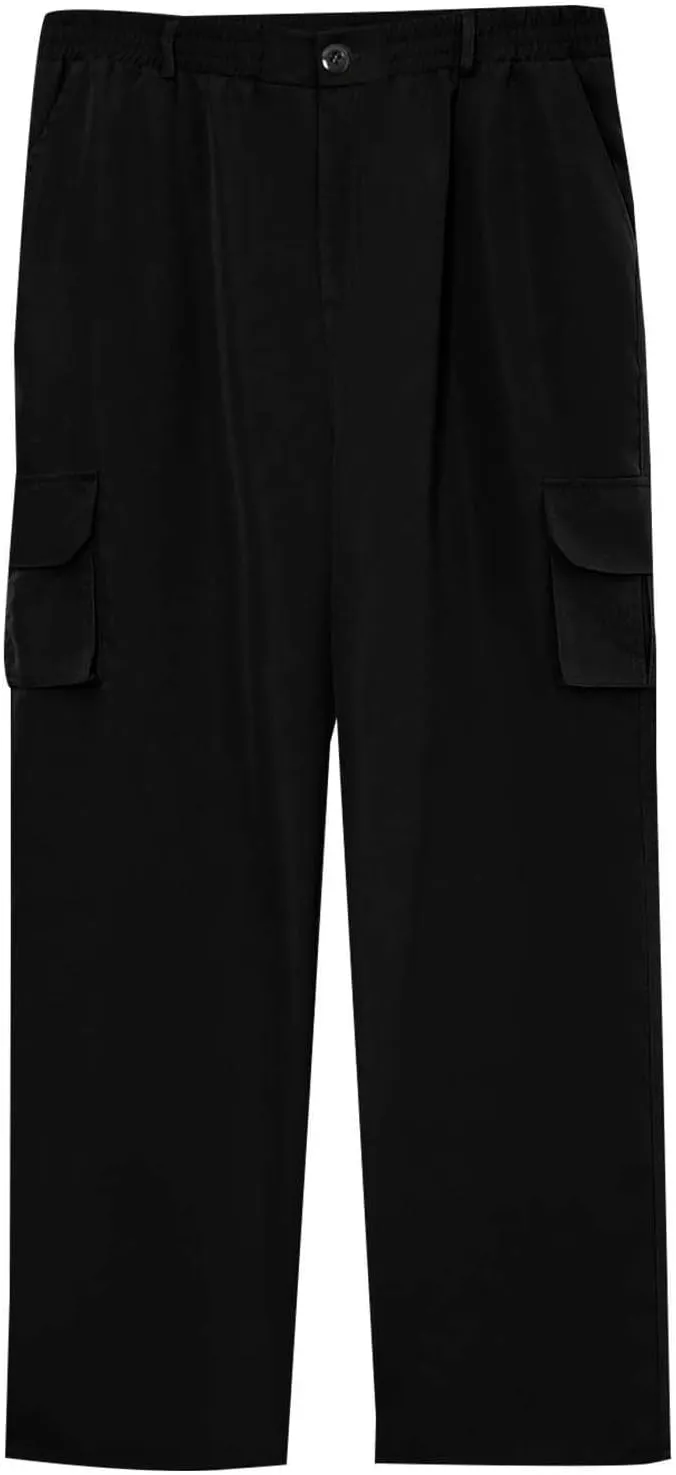 Cargo Pants for Men Casual Button Elastic Waist Chino Pants Relaxed Fit Carpenter Hiking Work Pants with Pockets