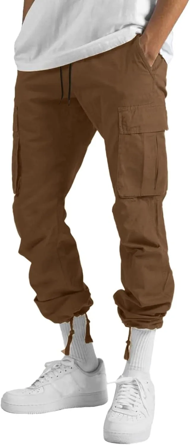 Cargo Pants for Men Casual Hiking Pants Fleece Joggers Athletic Pants Lightweight Loose Straight Sweatpants for Men