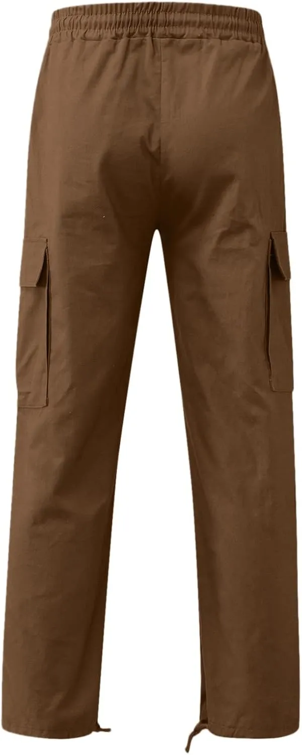 Cargo Pants for Men Casual Hiking Pants Fleece Joggers Athletic Pants Lightweight Loose Straight Sweatpants for Men