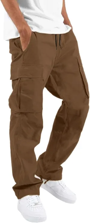 Cargo Pants for Men Casual Hiking Pants Fleece Joggers Athletic Pants Lightweight Loose Straight Sweatpants for Men