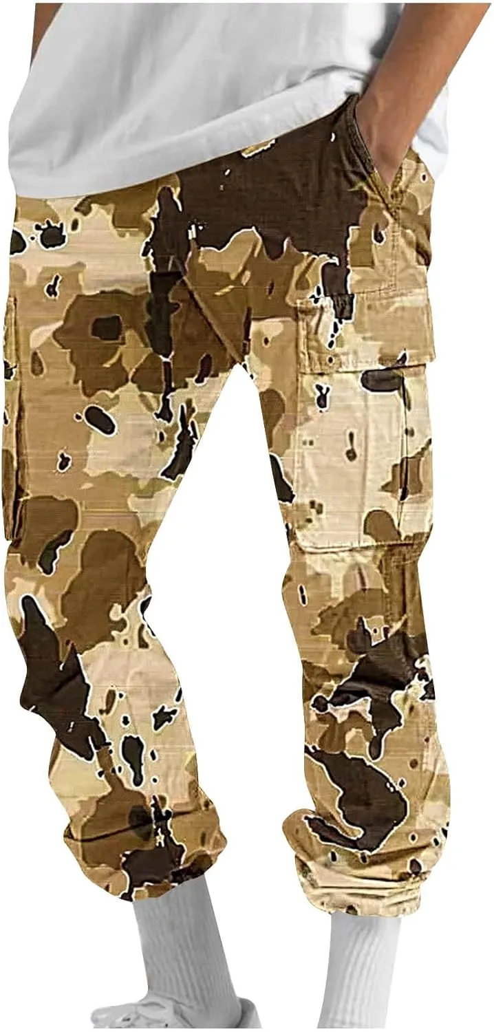 Cargo Pants for Men Relaxed Fit Casual Camo Pants Lightweight Straight Cargo Sweatpants Outdoor Work Hiking Joggers