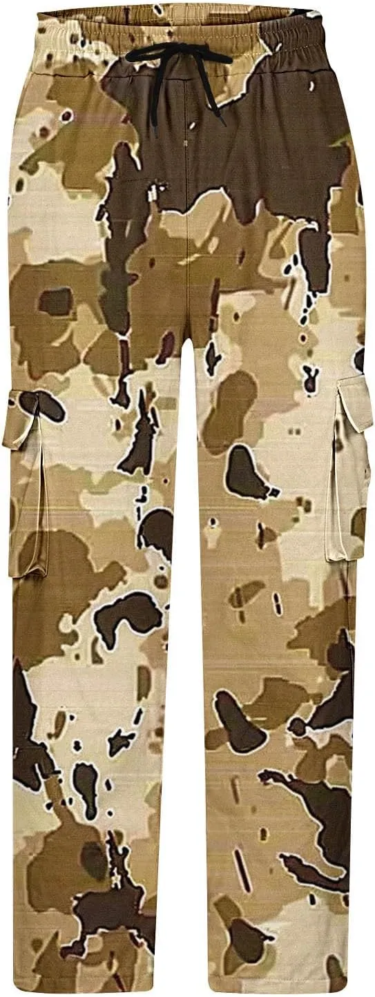 Cargo Pants for Men Relaxed Fit Casual Camo Pants Lightweight Straight Cargo Sweatpants Outdoor Work Hiking Joggers