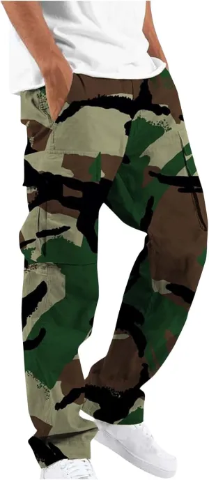 Cargo Pants for Men Relaxed Fit Casual Camo Pants Lightweight Straight Cargo Sweatpants Outdoor Work Hiking Joggers