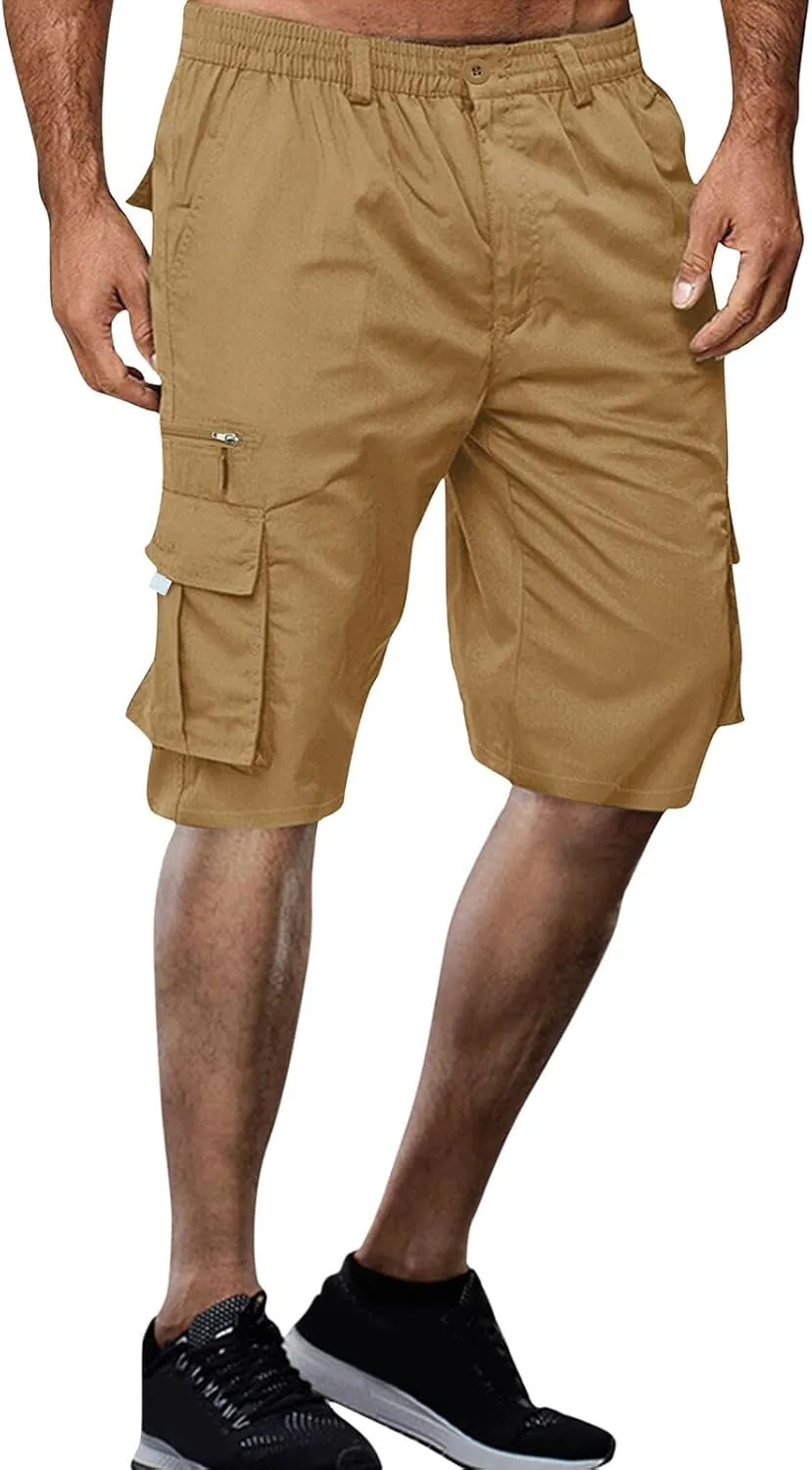 Cargo Shorts for Men Elastic Waist Shorts Casual Stretch Lightweight Work Shorts Summer Travel Pants with Pockets