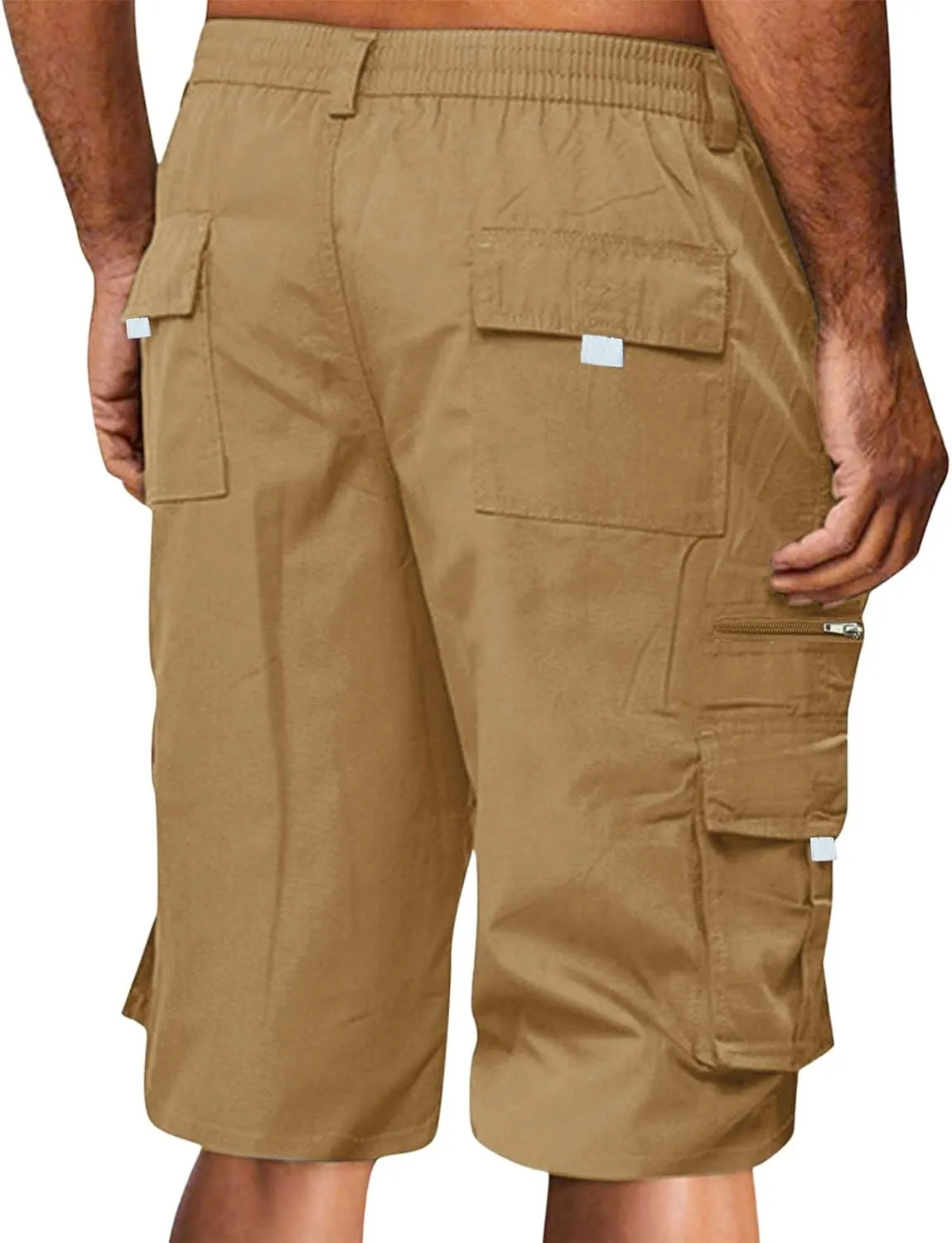 Cargo Shorts for Men Elastic Waist Shorts Casual Stretch Lightweight Work Shorts Summer Travel Pants with Pockets