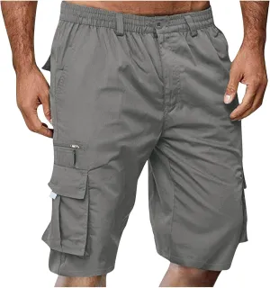 Cargo Shorts for Men Elastic Waist Shorts Casual Stretch Lightweight Work Shorts Summer Travel Pants with Pockets