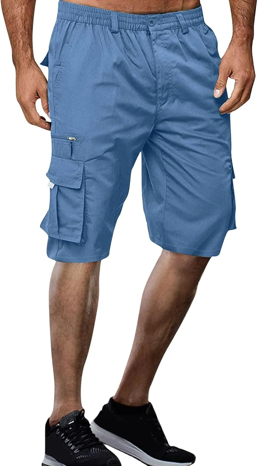 Cargo Shorts for Men Elastic Waist Shorts Casual Stretch Lightweight Work Shorts Summer Travel Pants with Pockets