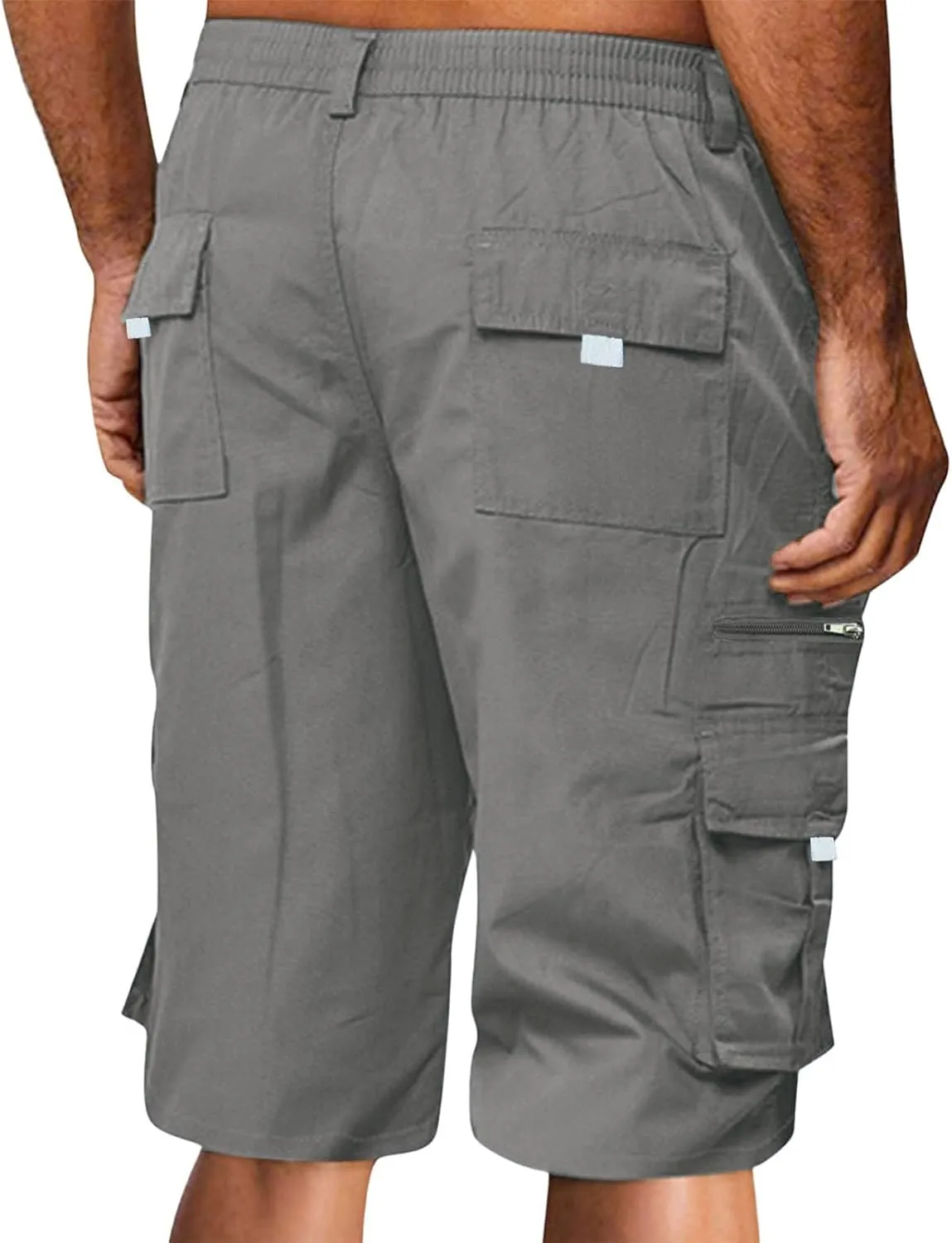 Cargo Shorts for Men Elastic Waist Shorts Casual Stretch Lightweight Work Shorts Summer Travel Pants with Pockets