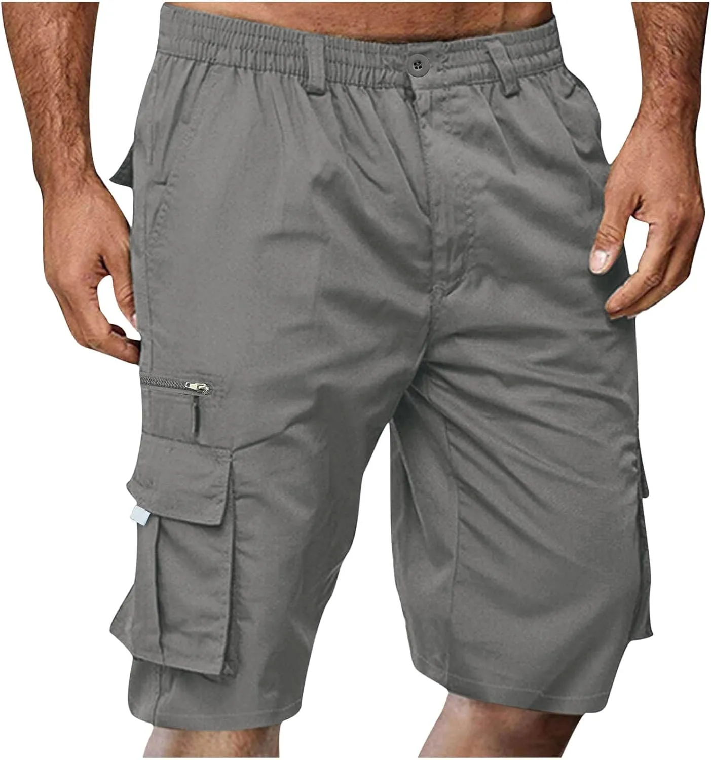 Cargo Shorts for Men Elastic Waist Shorts Casual Stretch Lightweight Work Shorts Summer Travel Pants with Pockets