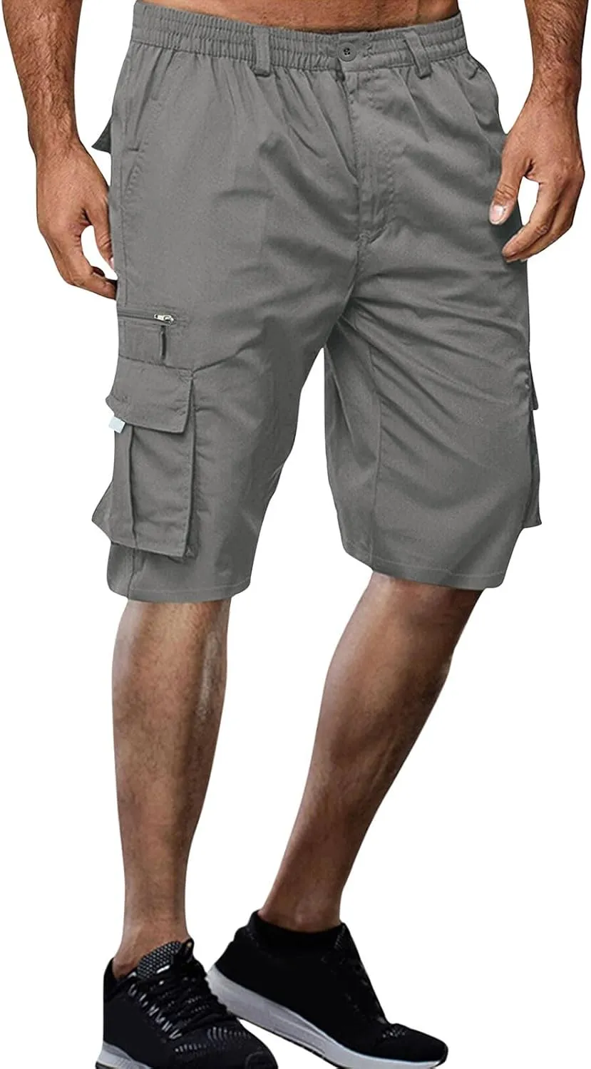Cargo Shorts for Men Elastic Waist Shorts Casual Stretch Lightweight Work Shorts Summer Travel Pants with Pockets