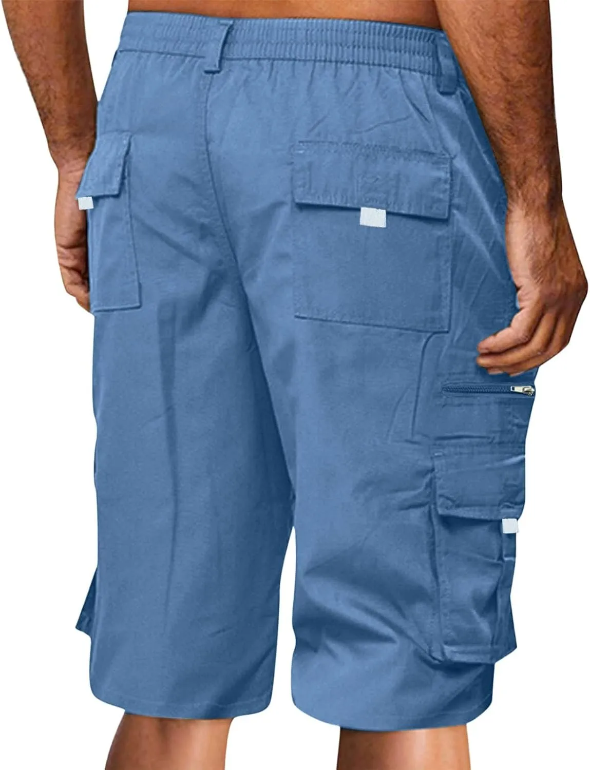 Cargo Shorts for Men Elastic Waist Shorts Casual Stretch Lightweight Work Shorts Summer Travel Pants with Pockets