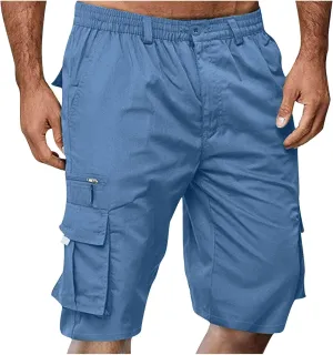 Cargo Shorts for Men Elastic Waist Shorts Casual Stretch Lightweight Work Shorts Summer Travel Pants with Pockets