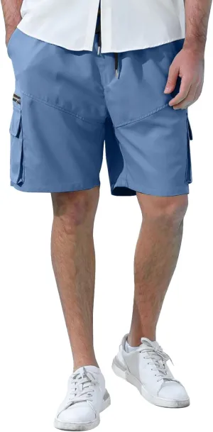 Cargo Shorts for Men Summer Lightweight Casual Shorts Multi Pockets Elastic Waist Ripstop Tactical Hiking Shorts