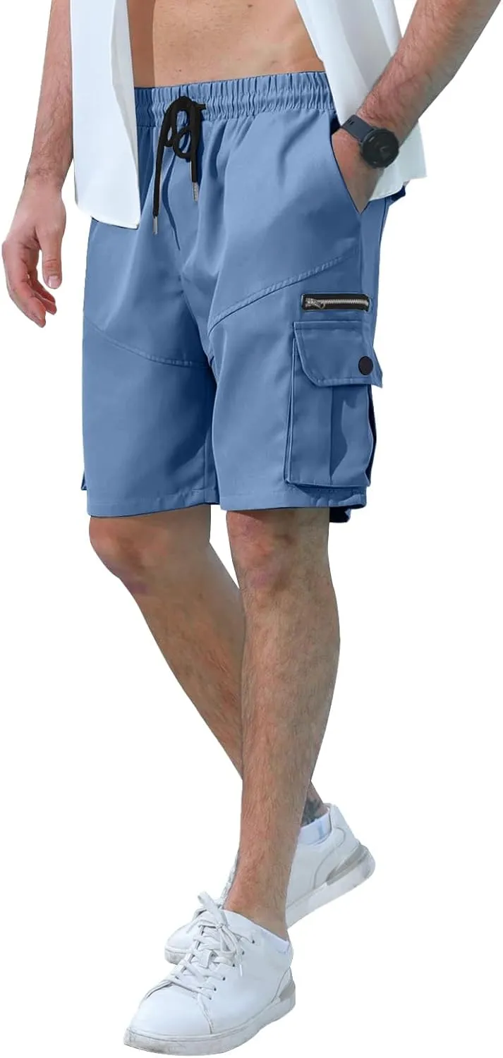 Cargo Shorts for Men Summer Lightweight Casual Shorts Multi Pockets Elastic Waist Ripstop Tactical Hiking Shorts