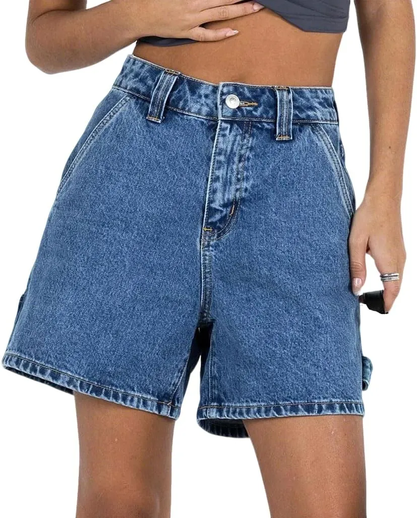 CHARTOU Women High Waisted Jean Shorts Summer Baggy Y2k Wide Leg Cargo Denim Shorts