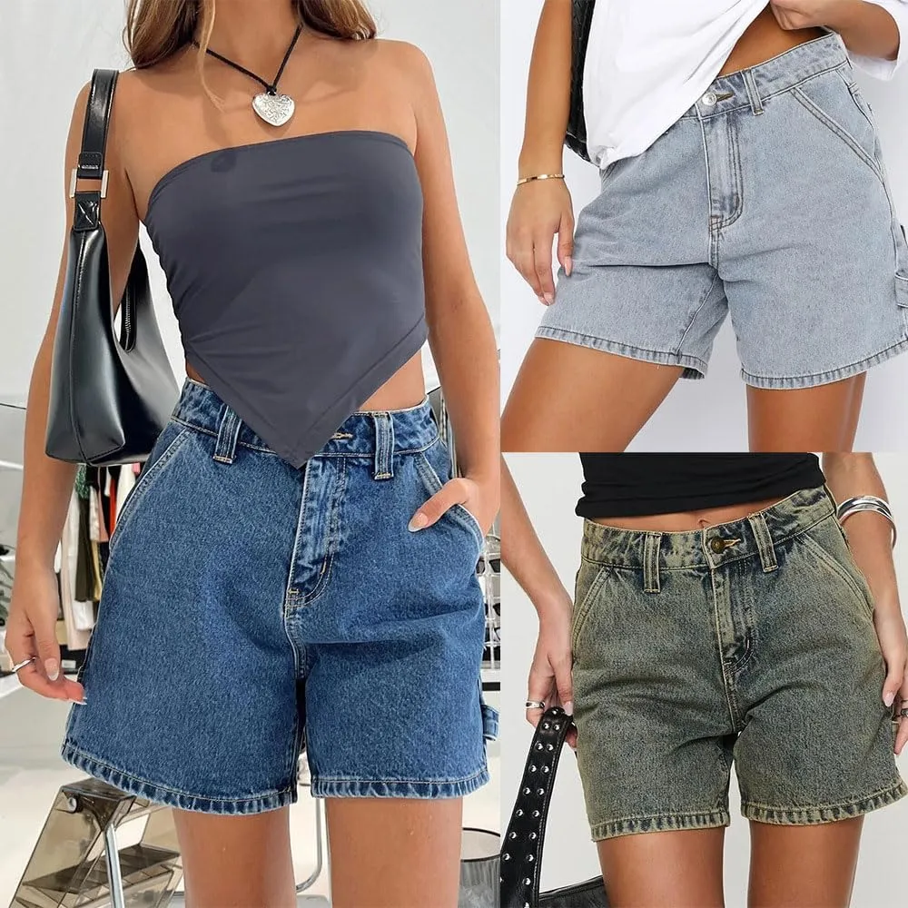 CHARTOU Women High Waisted Jean Shorts Summer Baggy Y2k Wide Leg Cargo Denim Shorts