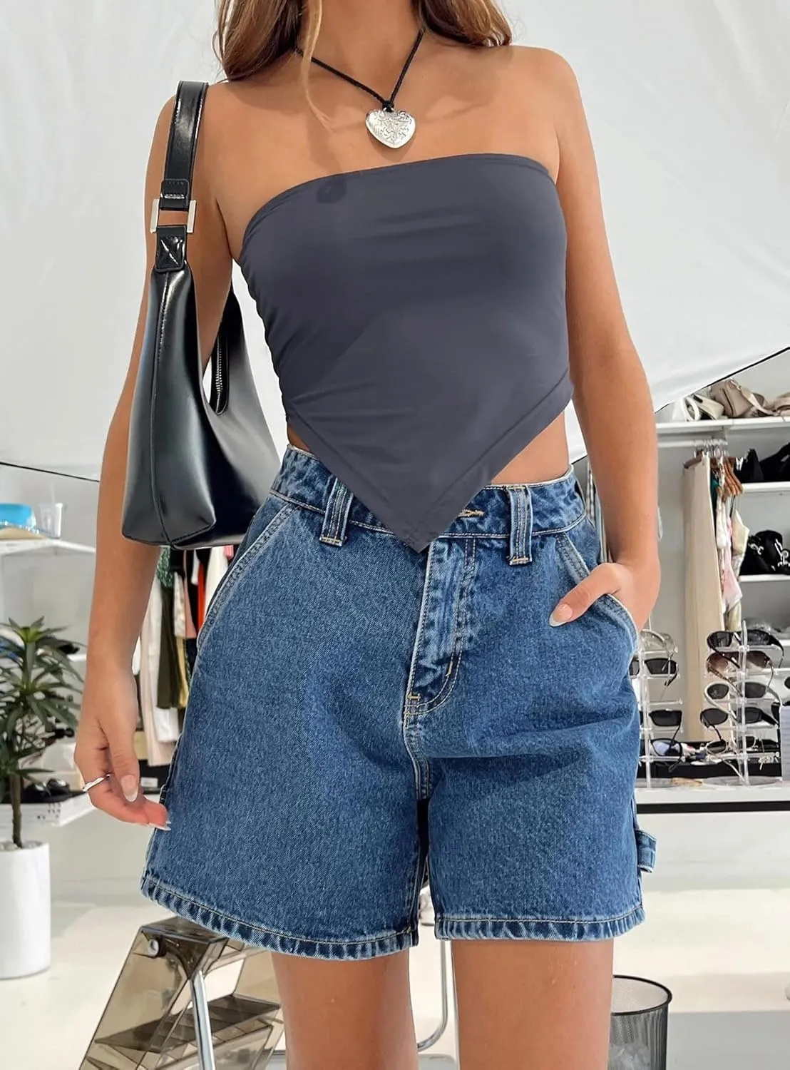 CHARTOU Women High Waisted Jean Shorts Summer Baggy Y2k Wide Leg Cargo Denim Shorts