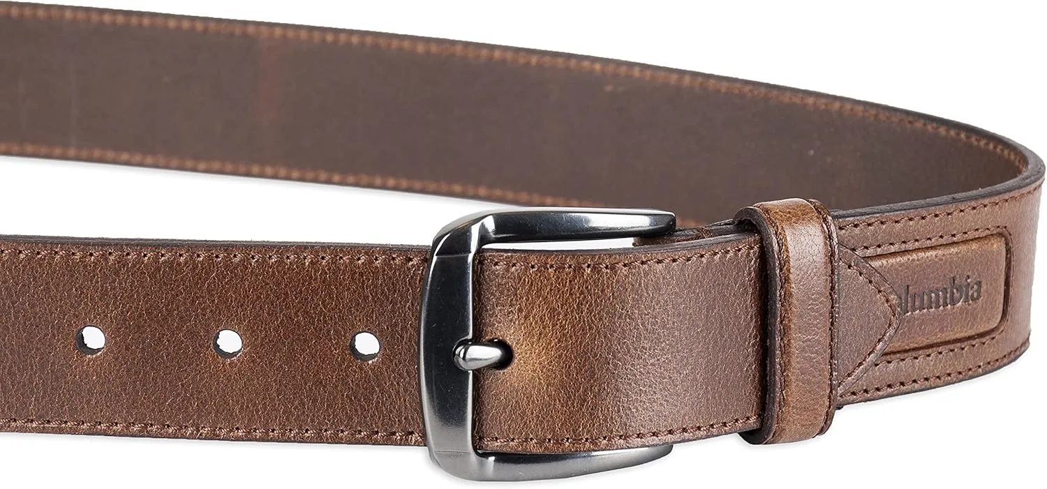 Columbia Men's Classic Logo Belt-Casual Dress with Single Prong Buckle for Jeans Khakis
