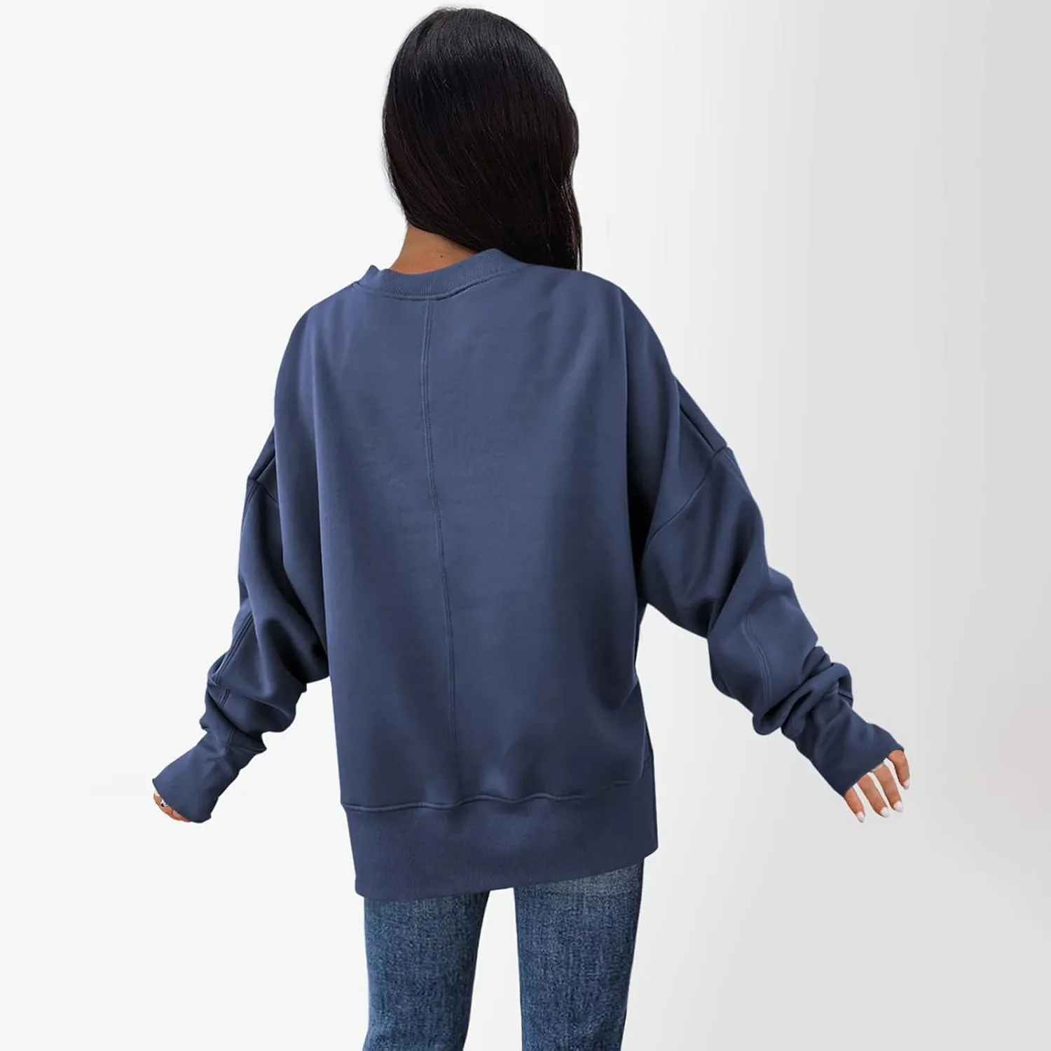 Crewneck Sweatshirt for Women Trendy Side Split Oversized Sweatshirt Thumb Hole Long Sleeve Pullover Tops
