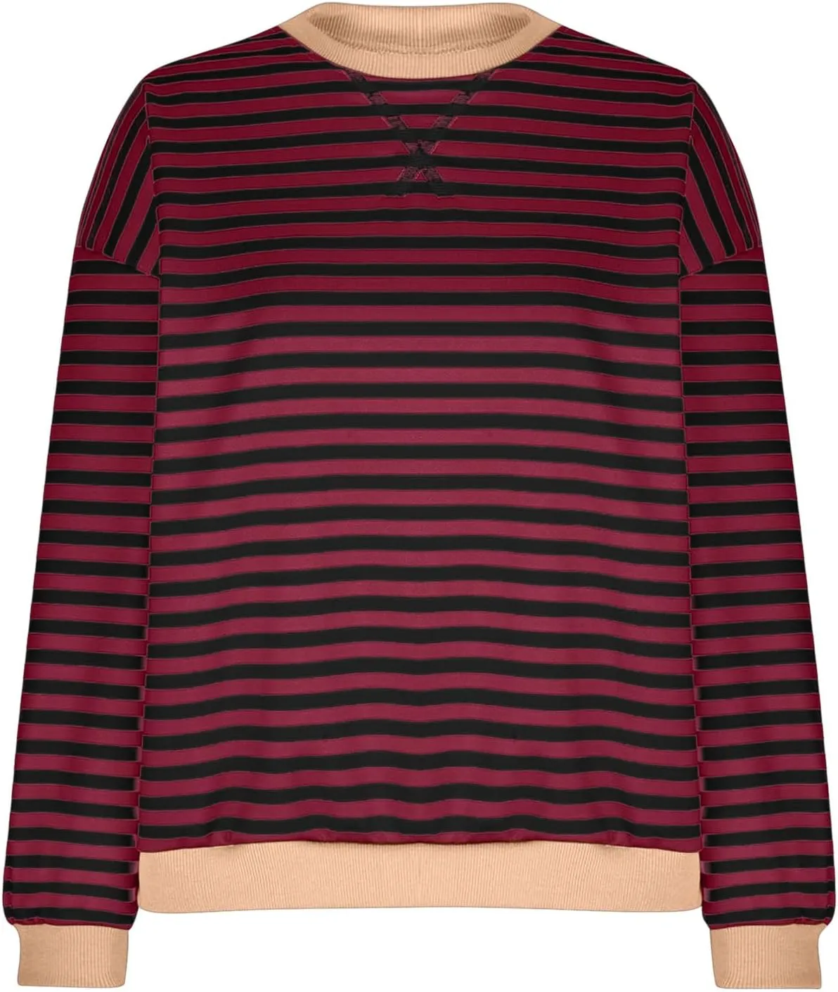 Crewneck Sweatshirts Women Fall Fashion Plus Size Color Block Loose Tops Long Sleeve Striped Print Casual Blouses