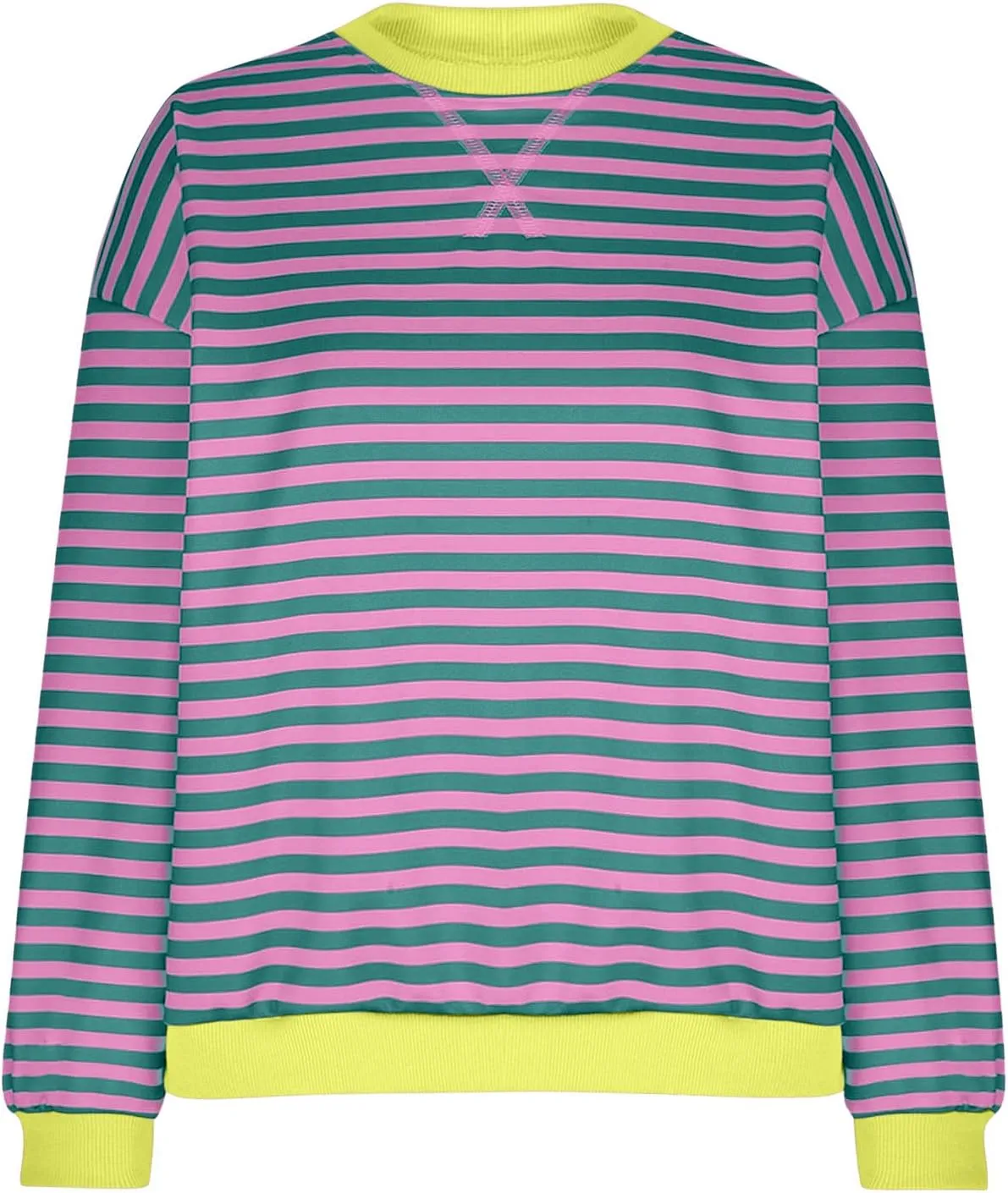 Crewneck Sweatshirts Women Fall Fashion Plus Size Color Block Loose Tops Long Sleeve Striped Print Casual Blouses