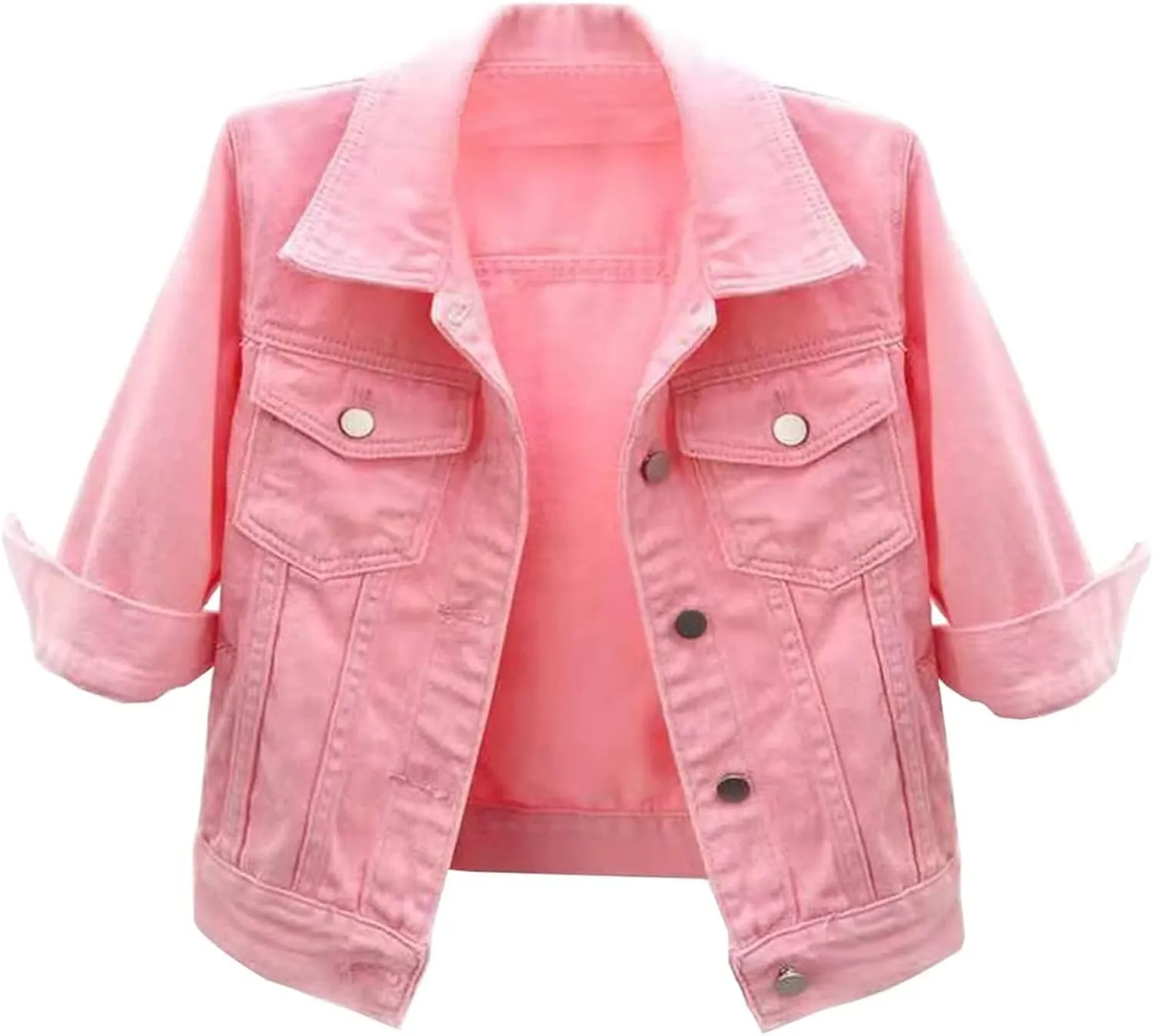 Cropped Jean Jackets for Women Casual 3/4 Sleeve Jean Jackets Lightweight Denim Jackets Button Down Trucker Coats