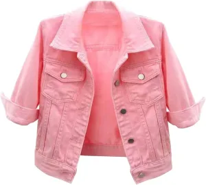 Cropped Jean Jackets for Women Casual 3/4 Sleeve Jean Jackets Lightweight Denim Jackets Button Down Trucker Coats