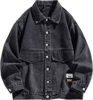 Denim Jacket for Men Jean Coat Long Sleeve Button Down Western Cowboy Cargo Trucker Jackets with Pockets