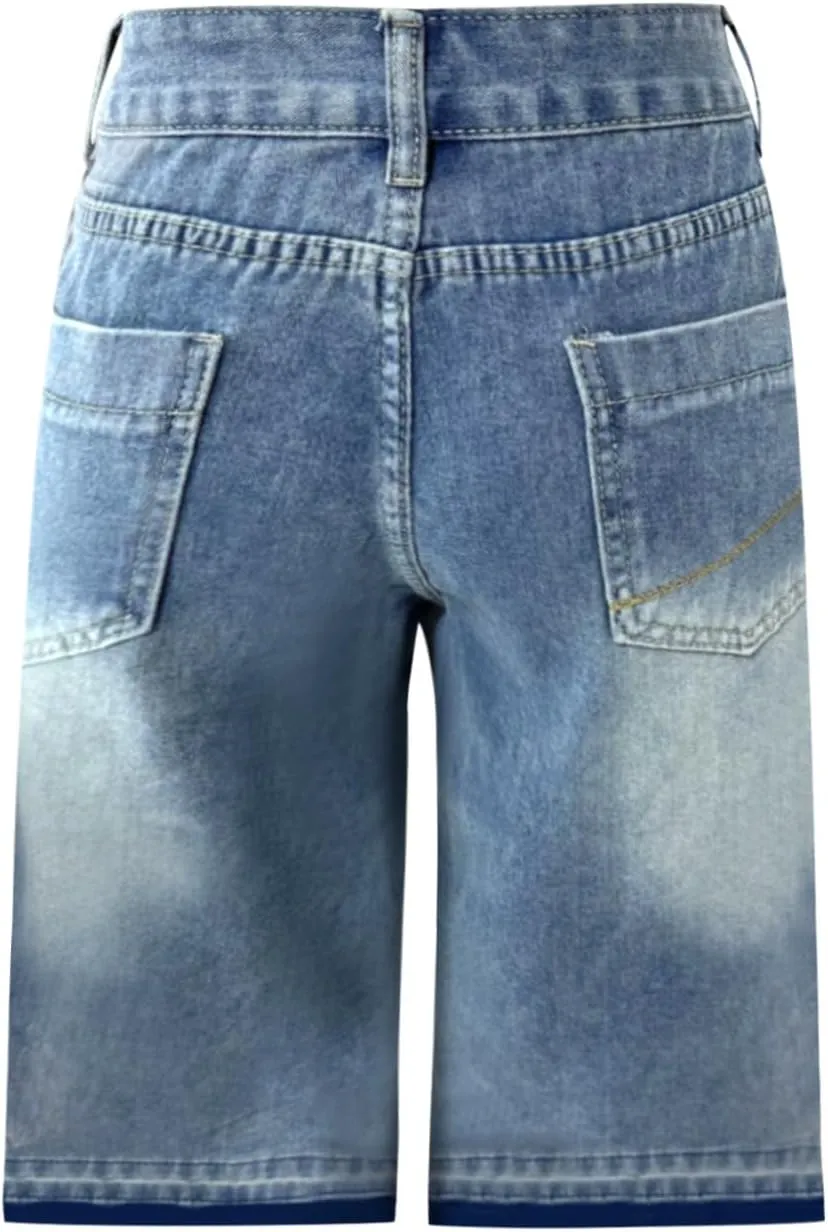 Denim Shorts Women 7 Inch Inseam - Bermuda Mid-Rise Butt Lift Summer Long Denim 5 Inch Inseam with Multi Pockets