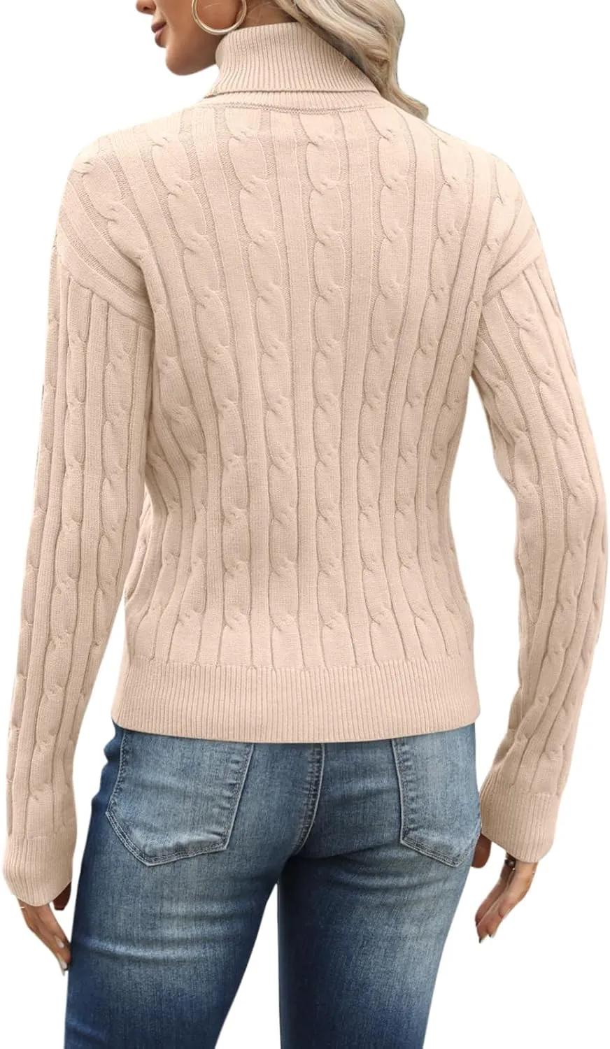 Esobo Women's Classic-fit Lightweight Cable Long Sleeve Mockneck Loose Casual Sweater Jumpers