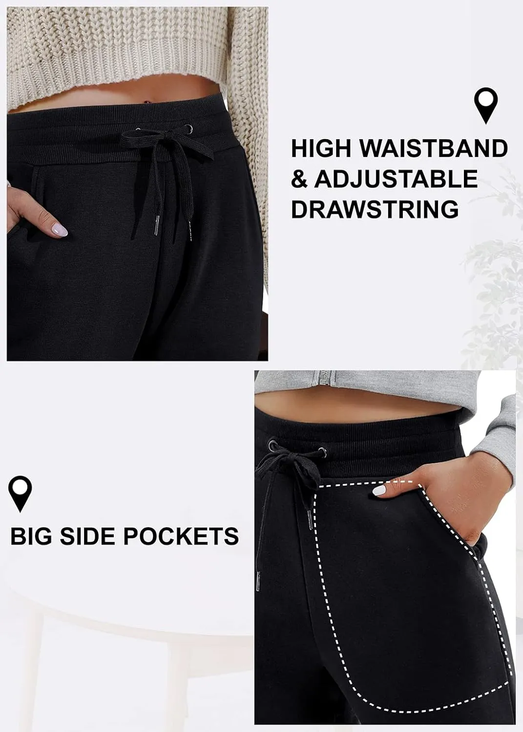 Ewedoos Fleece Lined Pants Women - Fleece Lined Sweatpants Women with Pockets High Waisted Thermal Joggers Winter Pants