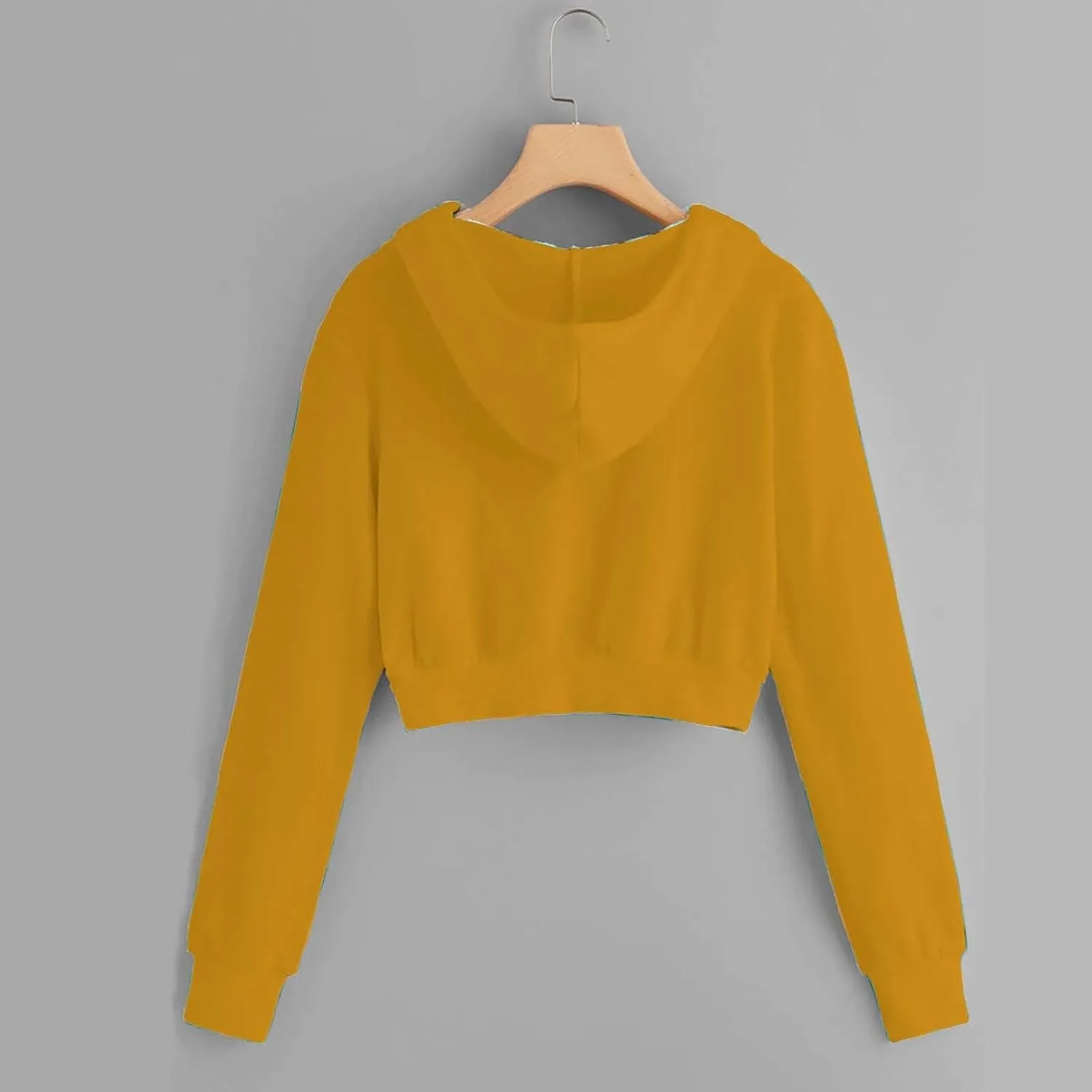 Fashion Crop Hoodie for Women Solid Color Full Zip Up Drawstring Hooded Long Sleeve Jackets Autumn Sports Sweatshirts