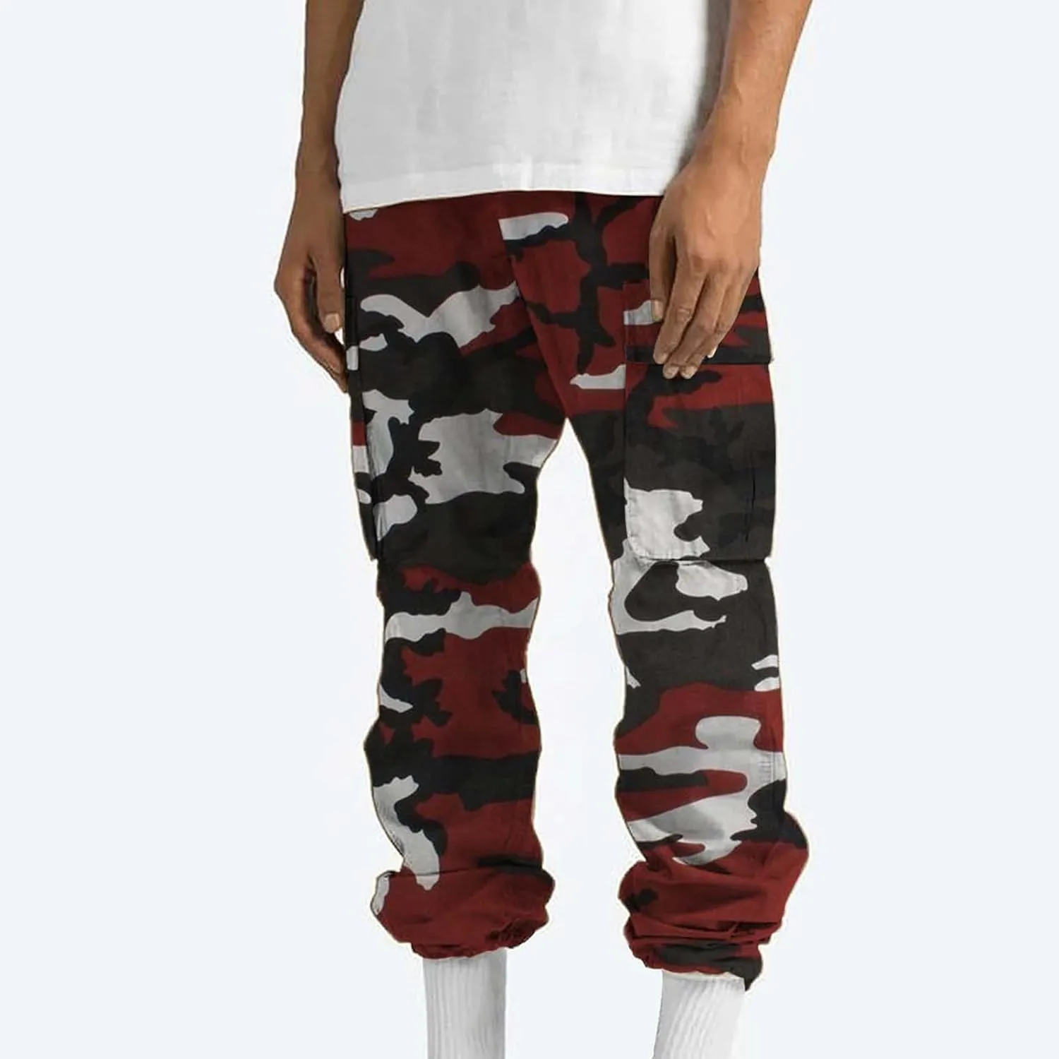 Finelylove Camo Cargo Sweatpants for Men Casual Hiking Pants Joggers Lightweight Loose Straight Casual Workout Pants