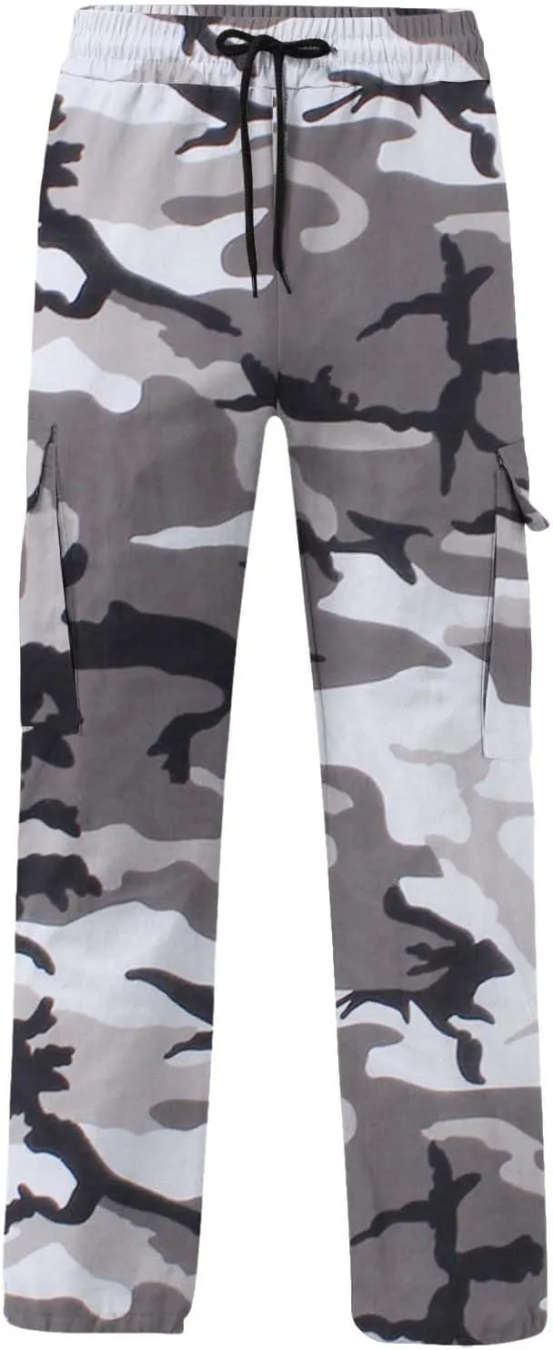 Finelylove Camo Cargo Sweatpants for Men Casual Hiking Pants Joggers Lightweight Loose Straight Casual Workout Pants