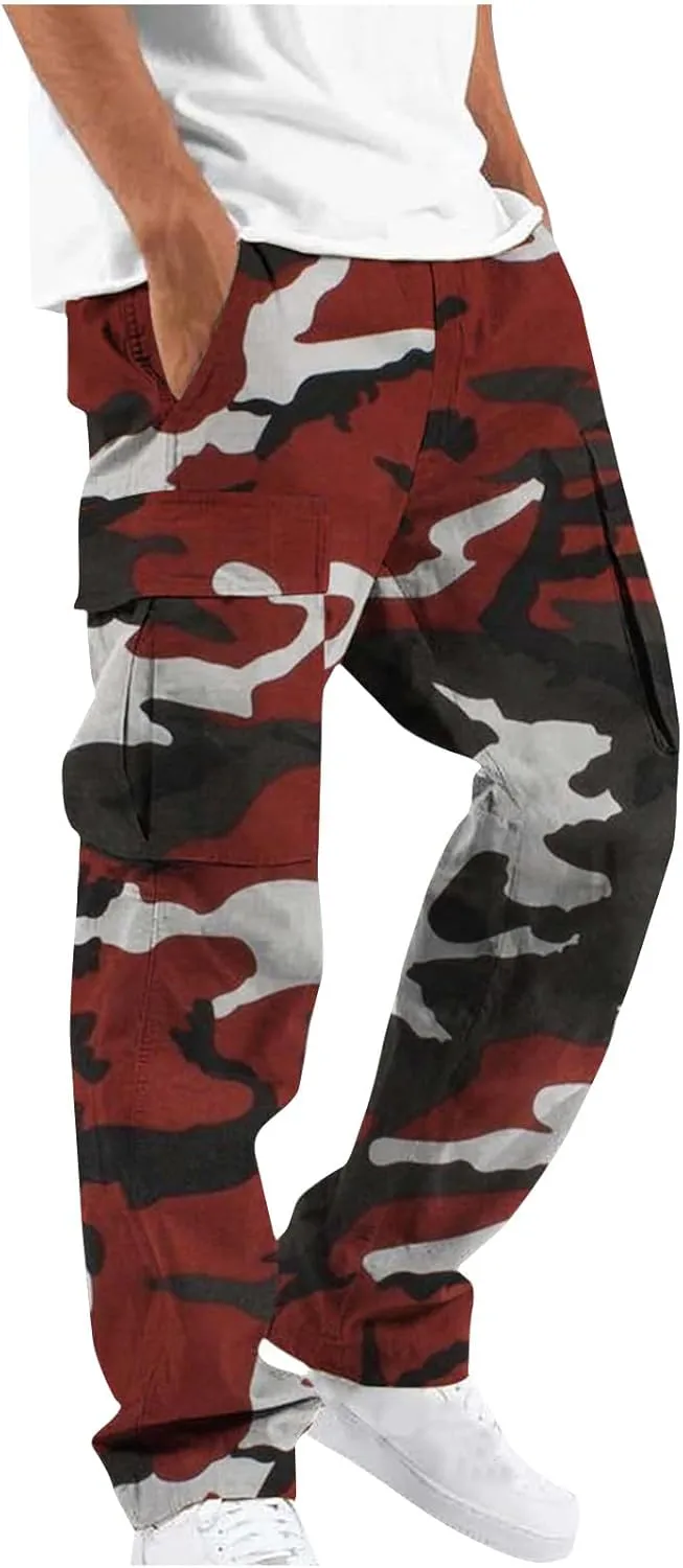 Finelylove Camo Cargo Sweatpants for Men Casual Hiking Pants Joggers Lightweight Loose Straight Casual Workout Pants