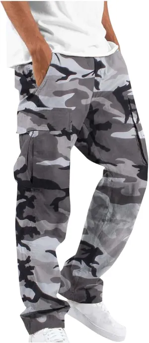 Finelylove Camo Cargo Sweatpants for Men Casual Hiking Pants Joggers Lightweight Loose Straight Casual Workout Pants