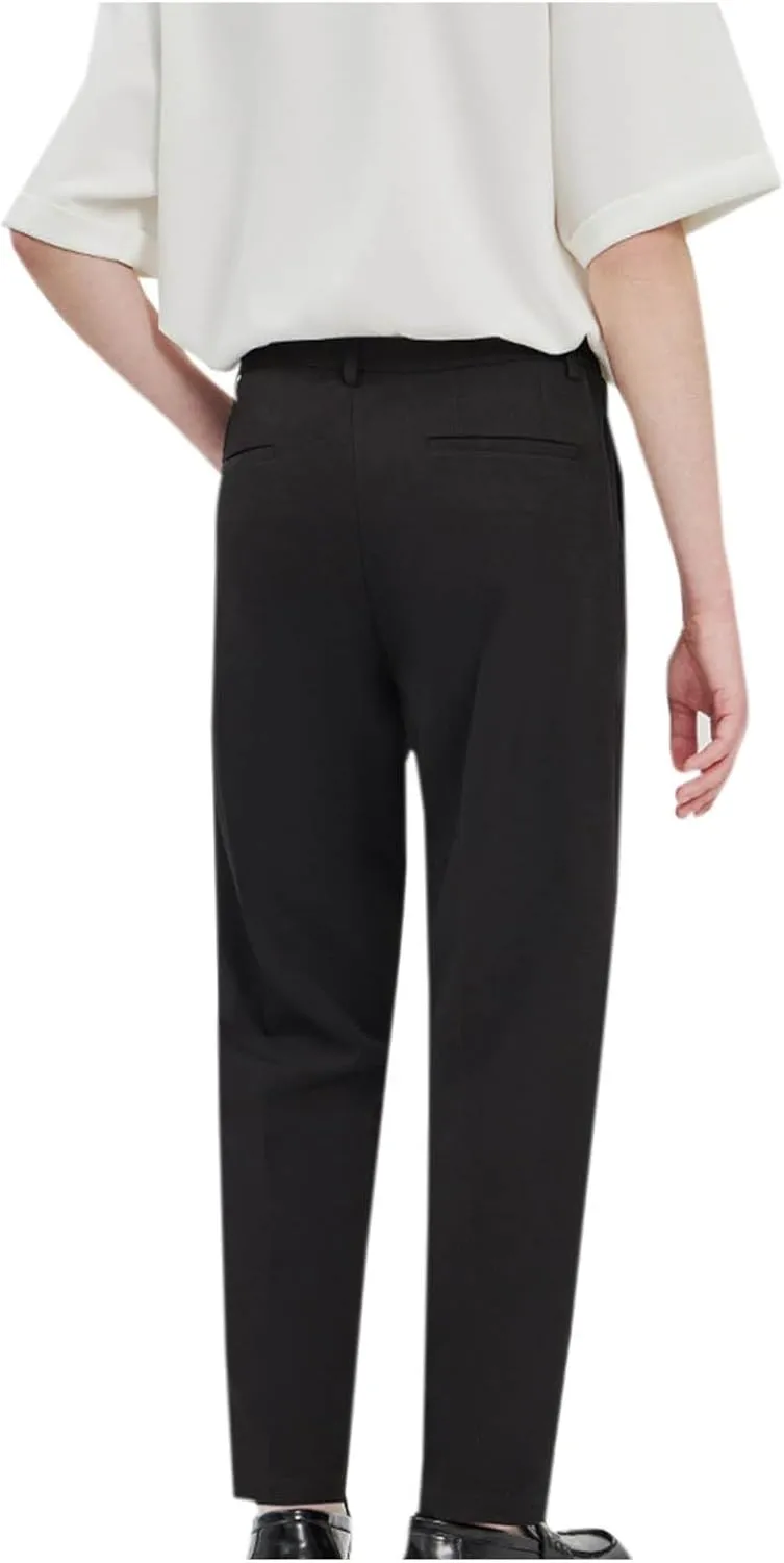 Finelylove Dress Pants for Men Slim Fit Wrinkle-Resistant Pleated Front Chino Pants Stretchy Casual Tapered Trousers