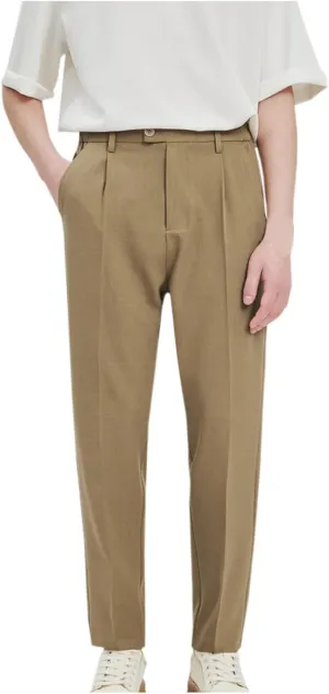 Finelylove Dress Pants for Men Slim Fit Wrinkle-Resistant Pleated Front Chino Pants Stretchy Casual Tapered Trousers