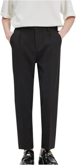 Finelylove Dress Pants for Men Slim Fit Wrinkle-Resistant Pleated Front Chino Pants Stretchy Casual Tapered Trousers
