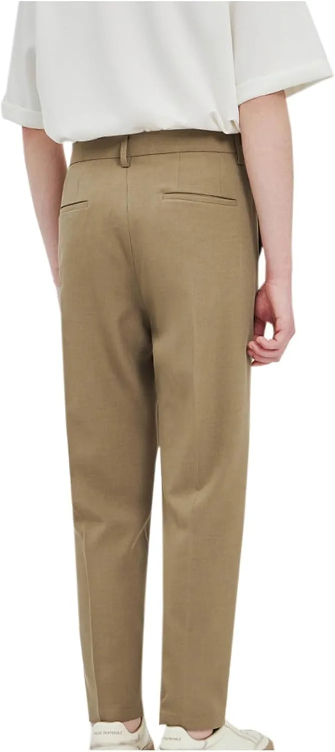 Finelylove Dress Pants for Men Slim Fit Wrinkle-Resistant Pleated Front Chino Pants Stretchy Casual Tapered Trousers