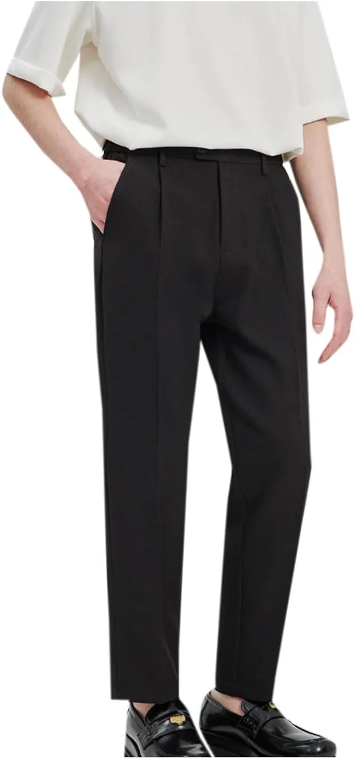 Finelylove Dress Pants for Men Slim Fit Wrinkle-Resistant Pleated Front Chino Pants Stretchy Casual Tapered Trousers