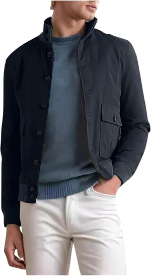 Finelylove Mens Button Down Bomber Jacket Heavyweight Warm Wool Blend Short Jacket Casual Solid Fall Winter Outwear Coat