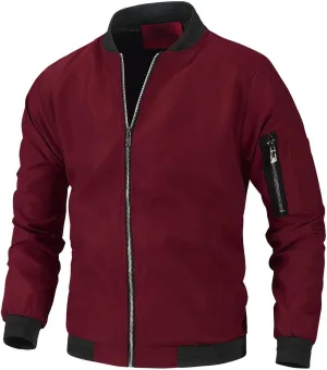Finelylove Mens Lightweight Bomber Jacket Active Zipper Flight Jackets Long Sleeve Casual Fall Outwear Coat with Pockets