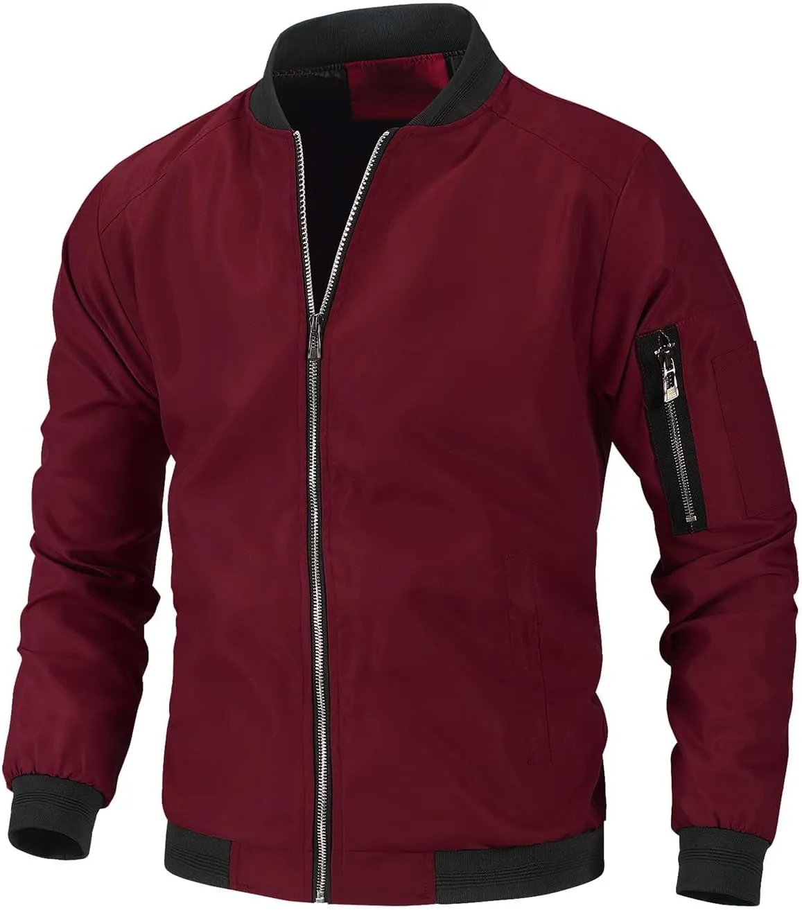 Finelylove Mens Lightweight Bomber Jacket Active Zipper Flight Jackets Long Sleeve Casual Fall Outwear Coat with Pockets