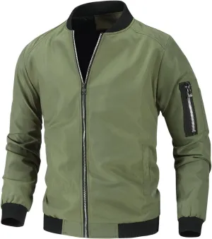 Finelylove Mens Lightweight Bomber Jacket Active Zipper Flight Jackets Long Sleeve Casual Fall Outwear Coat with Pockets