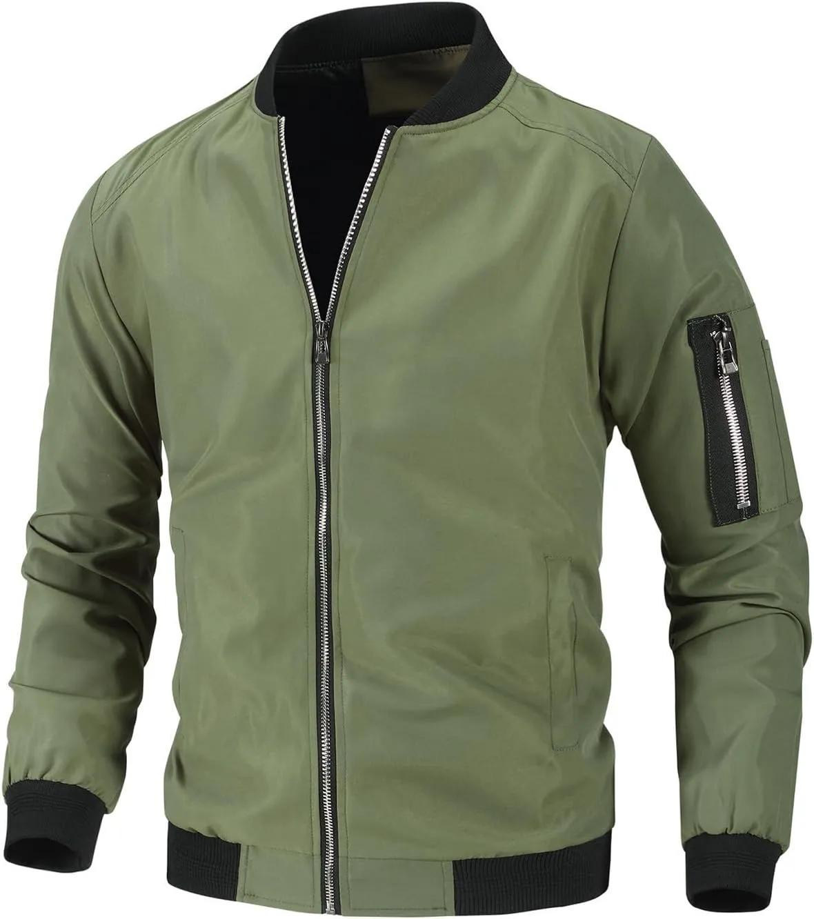 Finelylove Mens Lightweight Bomber Jacket Active Zipper Flight Jackets Long Sleeve Casual Fall Outwear Coat with Pockets